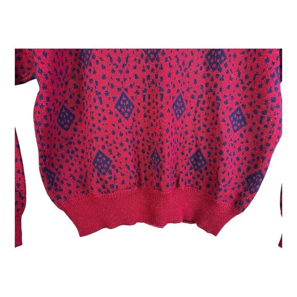 Vintage Wrangler Retro Sweater Mens L Red Geometric Crew Knit USA Made Pullover - Picture 8 of 14